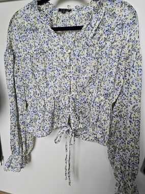 Dynamite Yellow & Lavender Floral Tie-Waist Blouse